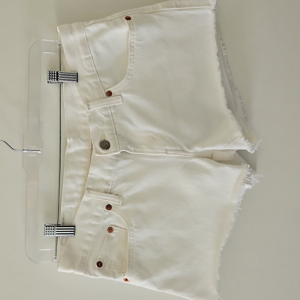 Levi's Low-rise‎ White Denim Shorts Fringe Beach Festival Boho Size 28 - Picture 2 of 13
